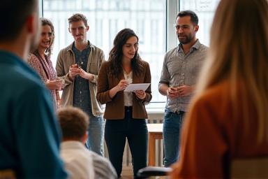 Group participating in a communication exercise.